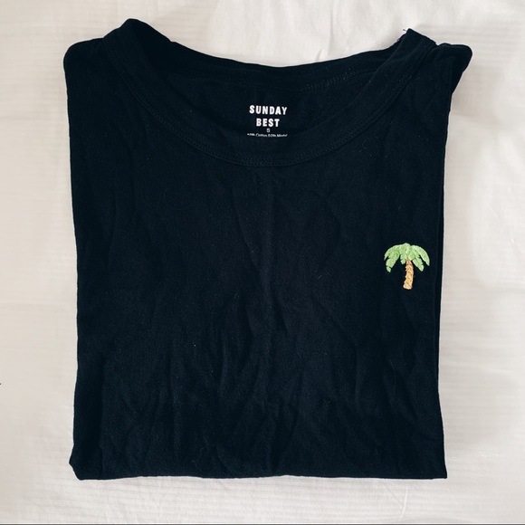 Aritzia Sunday Best Palm Tree Black Top - Picture 1 of 6